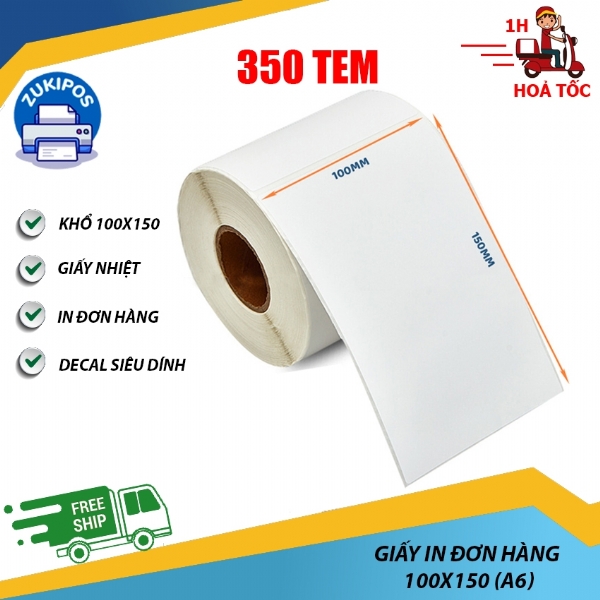 Giấy In Đơn Hàng Nhiệt A6 100x150 cuộn 350 tem